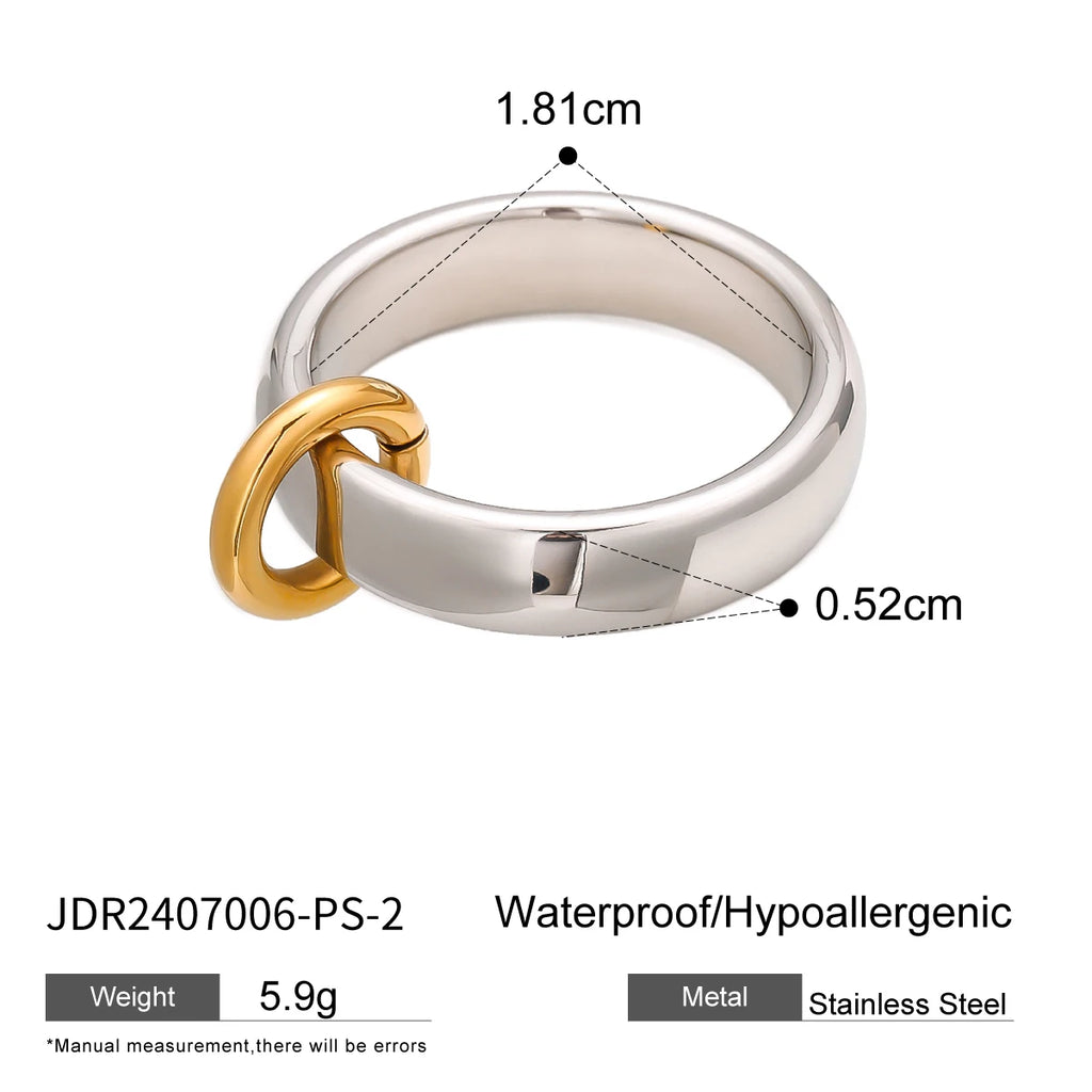 2025 Fashionable Versatile Women's Stainless Steel Ring 18K Gold-plated Two-tone Simple Daily Waterproof Jewelry
