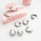 2025 Minimalist Classic 18K Gold Color Plated Wave Hammer Texture C-Shaped Earrings Hypoallergenic Stainless Steel Women Jewelry