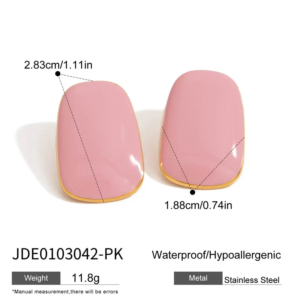 2025 Summer Colorful Geometric Square Oil Drop Earrings 18K Gold-plated Stainless Steel Women's Trendy Jewelry for Daily Holiday