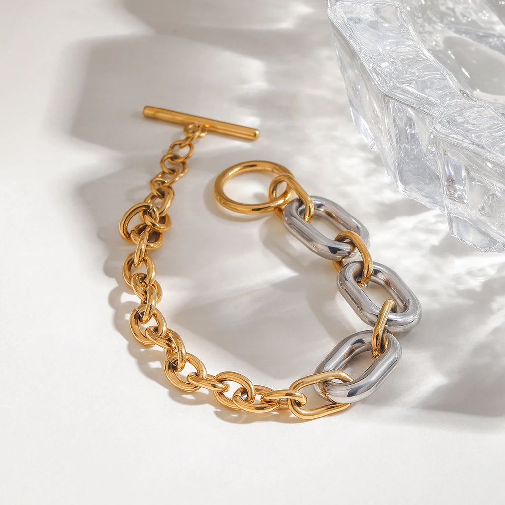 18K PVD Plated Stainless Steel Matching Color cross chain QT buckle bracelet waterproof asual sporty Jewelry