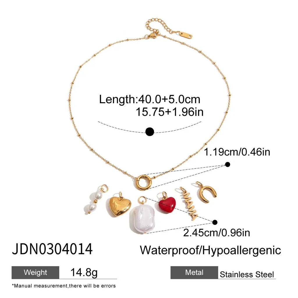 2025 Women's Fashion DIY Multi-Charm Pendant Necklace 18K Gold Plated Stainless Steel Chain Waterproof Jewelry for Daily Wear