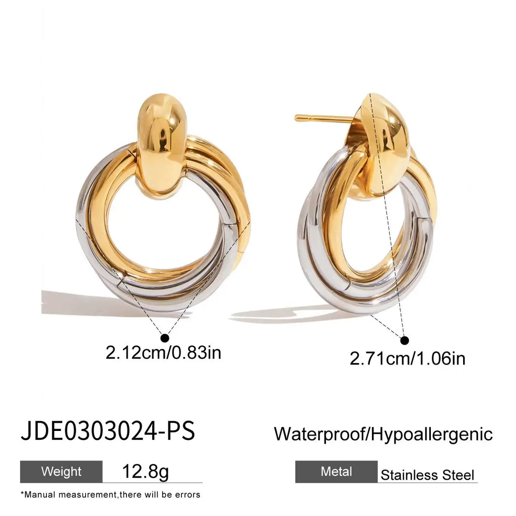 2025 Daily All-match Women's Color Matching Geometric Hoop Earrings 18K Gold-plated Stainless Steel Trendy Waterproof Jewelry