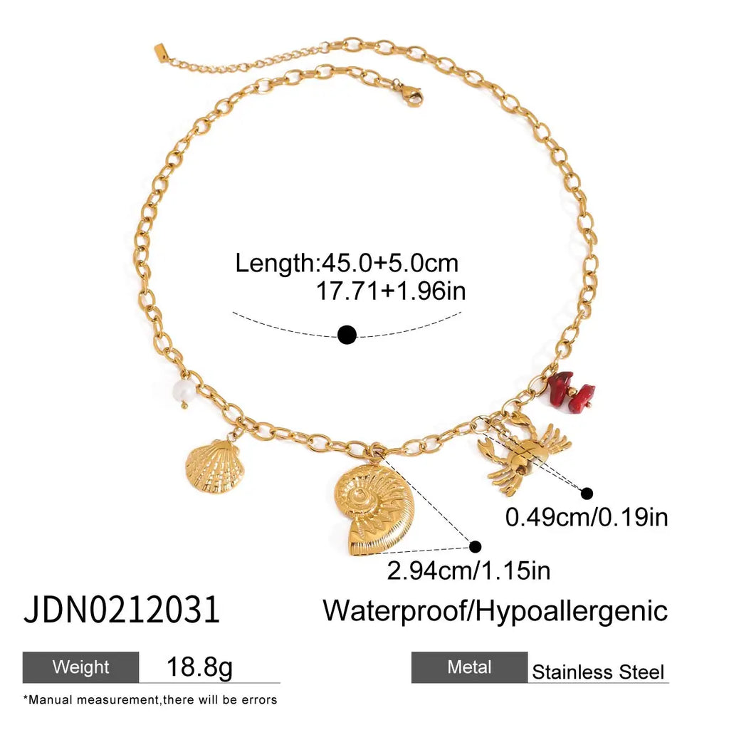 2025 Bohemian Style Multi-pendant Marine Element Shell Necklace 18K Gold-plated Stainless Steel Trend Jewelry can be Stacked