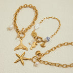 2025 Women's Trendy Holiday Style Conch Pendant Bracelet 18K Gold-plated Stainless Steel Chain Waterproof Jewelry for Vacation