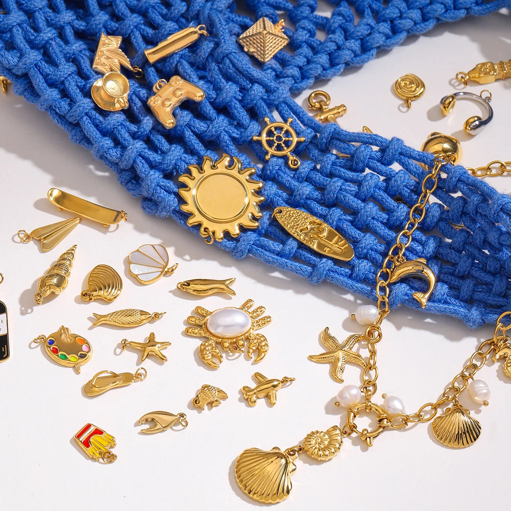 2025 Ocean Style Starfish Shell Building DIY Pendant Accessories 18K Gold-plated Stainless Steel Necklace Bracelet Accessories