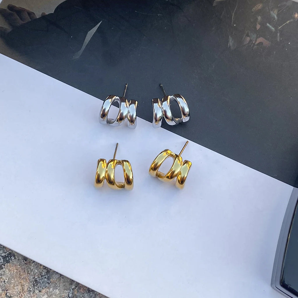 2025 Minimalist Line Design 14K Gold-plated Stainless Steel Waterproof Earrings Daily Commuting Girls Trendy Jewelry