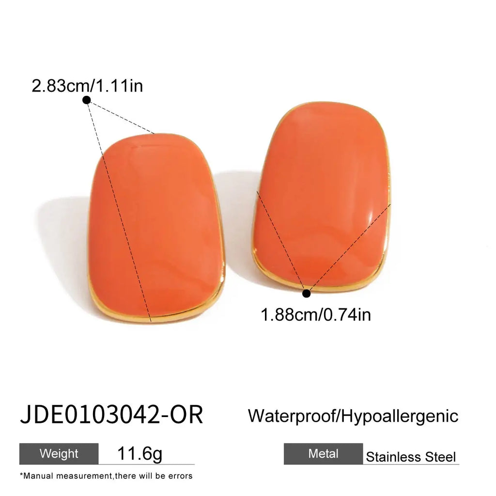 2025 Summer Colorful Geometric Square Oil Drop Earrings 18K Gold-plated Stainless Steel Women's Trendy Jewelry for Daily Holiday