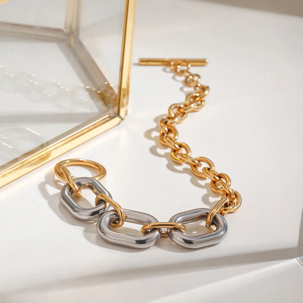 18K PVD Plated Stainless Steel Matching Color cross chain QT buckle bracelet waterproof asual sporty Jewelry