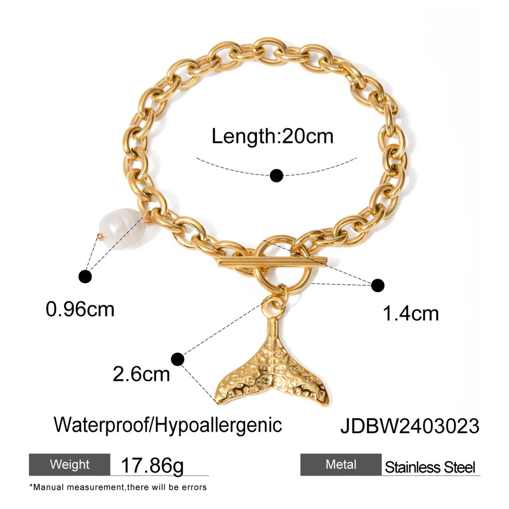 2025 Women's Trendy Holiday Style Conch Pendant Bracelet 18K Gold-plated Stainless Steel Chain Waterproof Jewelry for Vacation