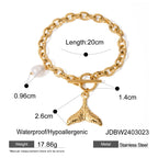 2025 Women's Trendy Holiday Style Conch Pendant Bracelet 18K Gold-plated Stainless Steel Chain Waterproof Jewelry for Vacation