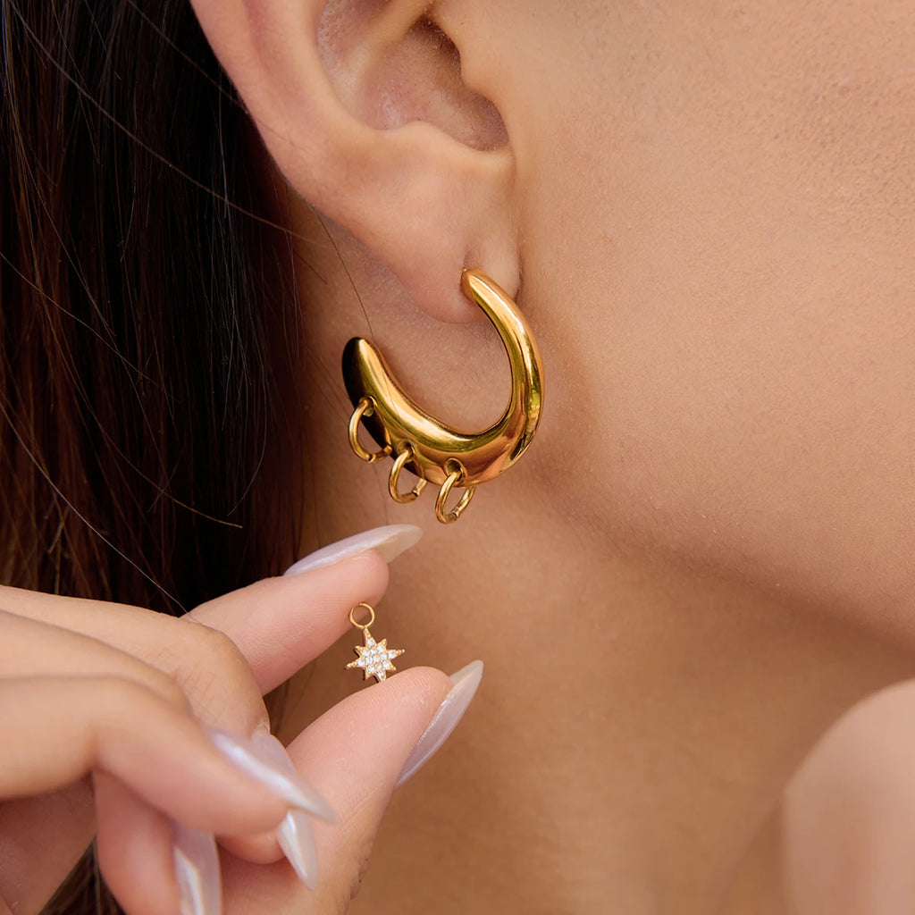 2025 Fashionable Women's C-shaped Earrings 18K Gold-plated Stainless Steel Multi-pendant Earrings can be DIY Pendants Detachable