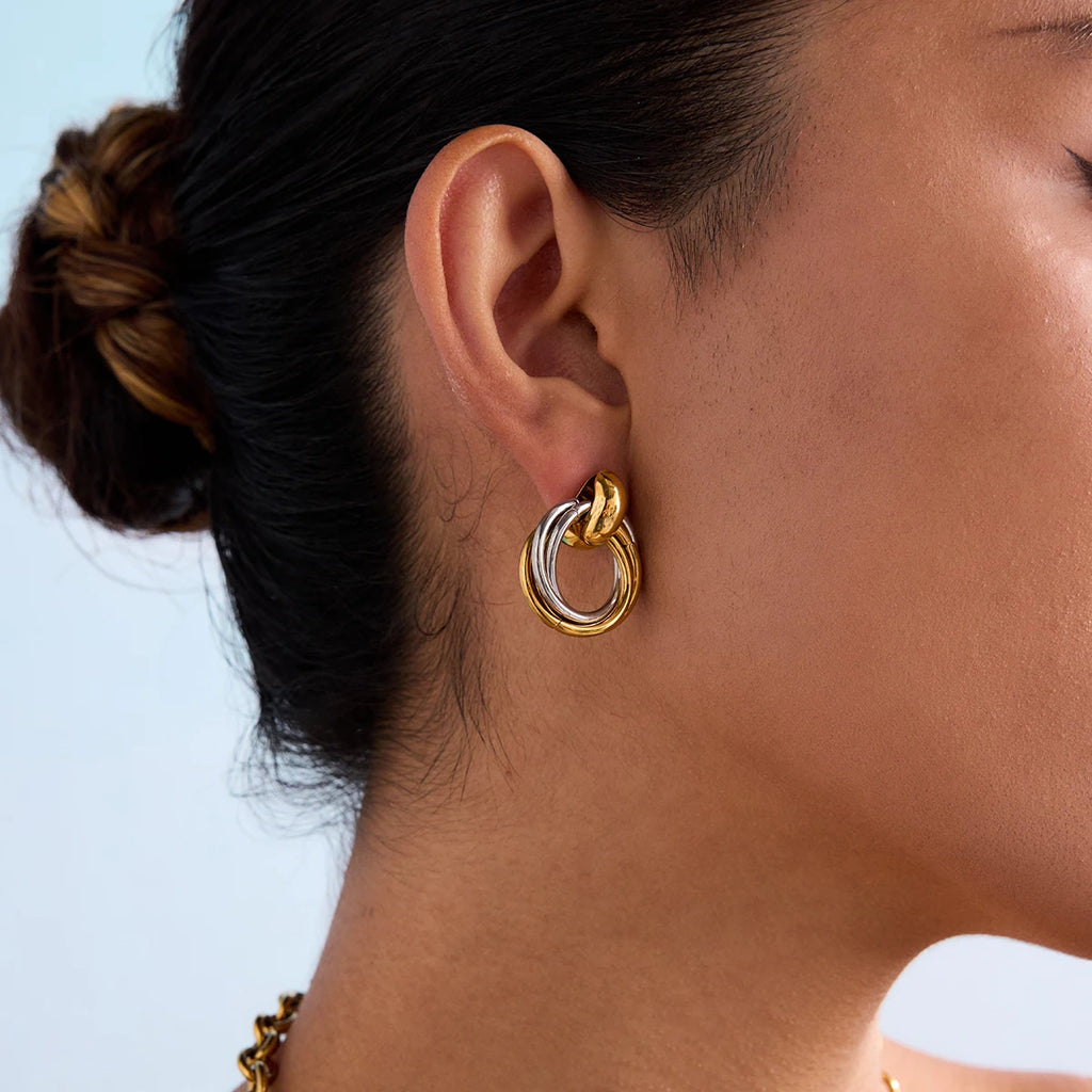 2025 Daily All-match Women's Color Matching Geometric Hoop Earrings 18K Gold-plated Stainless Steel Trendy Waterproof Jewelry