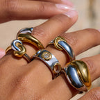 2025 Fashionable Versatile Women's Stainless Steel Ring 18K Gold-plated Two-tone Simple Daily Waterproof Jewelry