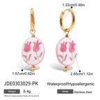 2025 Women's Cute Colorful Ceramic Flower Pendant Earrings 18K Gold-plated Stainless Steel Ear Buckles Waterproof Daily Jewelry