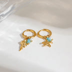 2025 Summer Holiday Hammer Pattern Starfish Conch Pendant Earrings 18K Gold-plated Stainless Steel AB Style Women's Jewelry