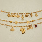 2025 Bohemian Style Multi-pendant Marine Element Shell Necklace 18K Gold-plated Stainless Steel Trend Jewelry can be Stacked