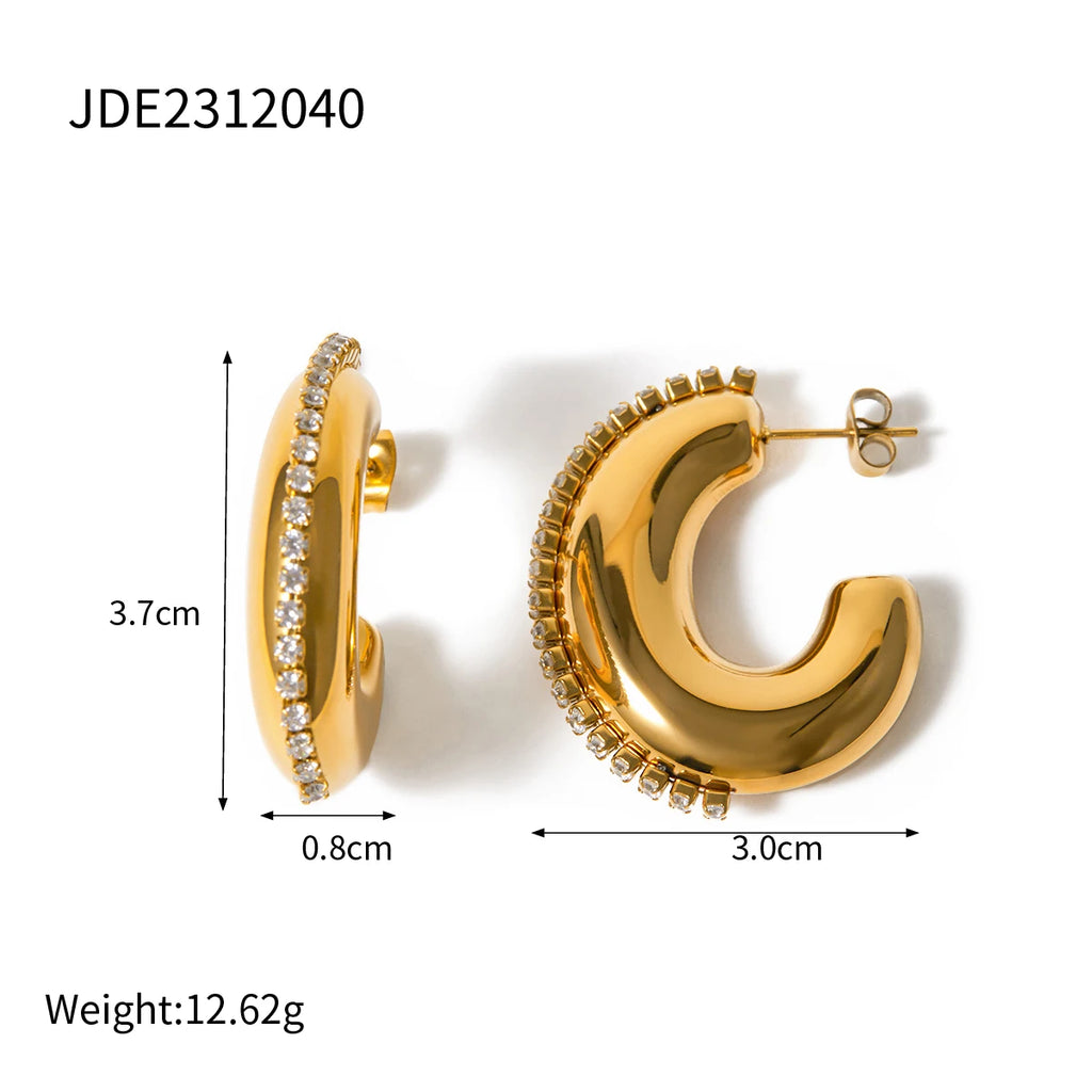 2025 Classic Trendy Wwomen's C Hoop Earrings 18K Gold-plated Stainless Steel Autumn and Winter Daily Accessories