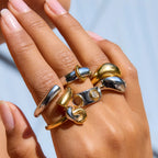 2025 Fashionable Versatile Women's Stainless Steel Ring 18K Gold-plated Two-tone Simple Daily Waterproof Jewelry