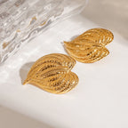 2025 Women's Exaggerated Hammered Leaf Design Earrings 18K Gold-plated Stainless Steel Exquisite Women's Waterproof Jewelry