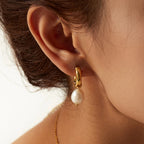 2025 Daily Elegant Ladies Freshwater Pearl Pendant Earrings 18K Gold-plated Stainless Steel All-match Fashion Jewelry