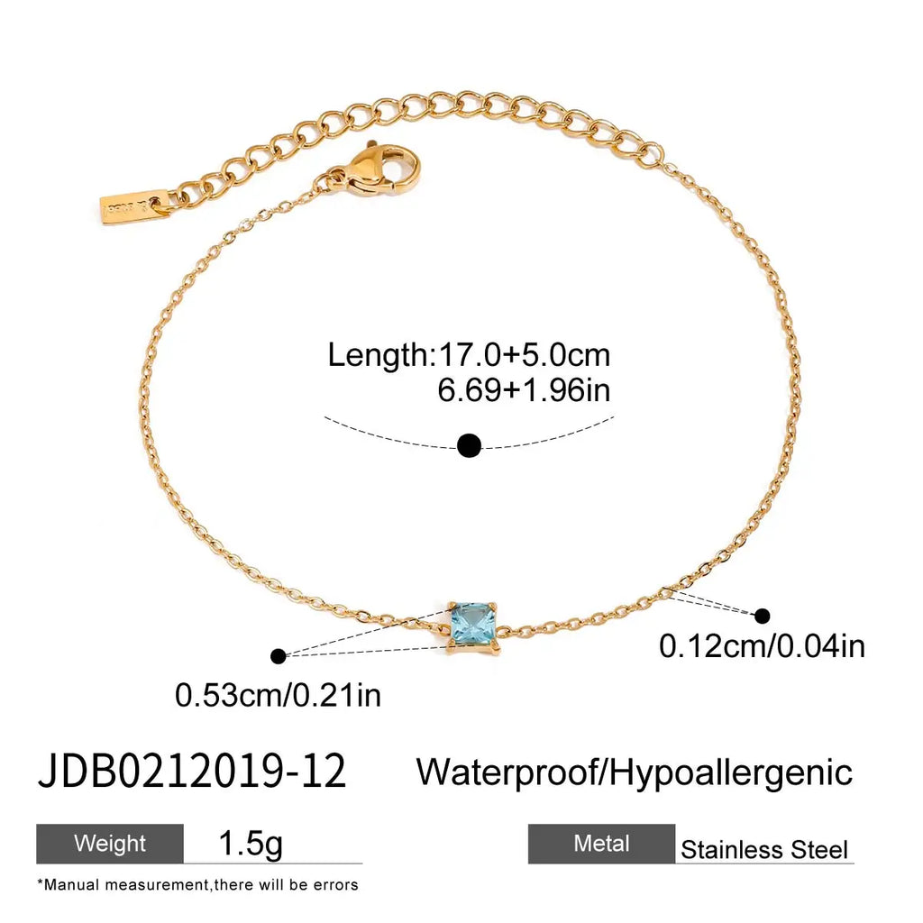 2025 Minimalism Birthstone Women's Chain Bracelet December Exquisite 18K Gold-plated Stainless Steel Waterproof Bracelet