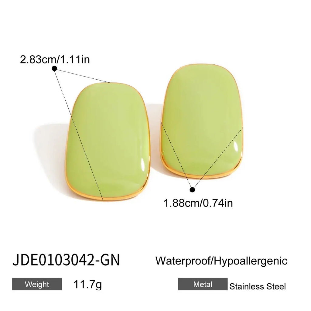 2025 Summer Colorful Geometric Square Oil Drop Earrings 18K Gold-plated Stainless Steel Women's Trendy Jewelry for Daily Holiday