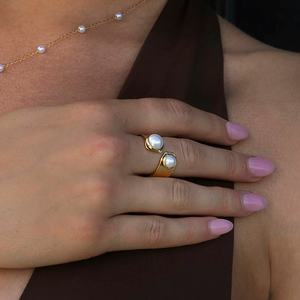 2025 French Retro Classic Pearl Series Earrings Ring Set 18K Gold-plated Stainless Steel Waterproof Girls Jewelry