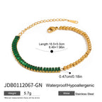 2025 Women's Fashion Trend Green Zircon Tennis Chain Bracelet 18K Gold-plated Stainless Steel All-match Jewelry for Daily Party