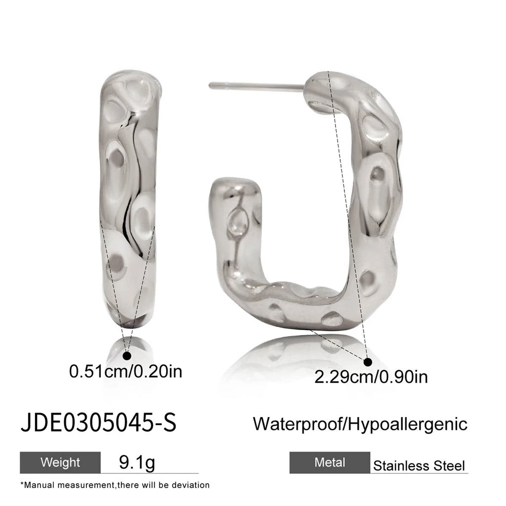 2025 Minimalist Classic 18K Gold Color Plated Wave Hammer Texture C-Shaped Earrings Hypoallergenic Stainless Steel Women Jewelry