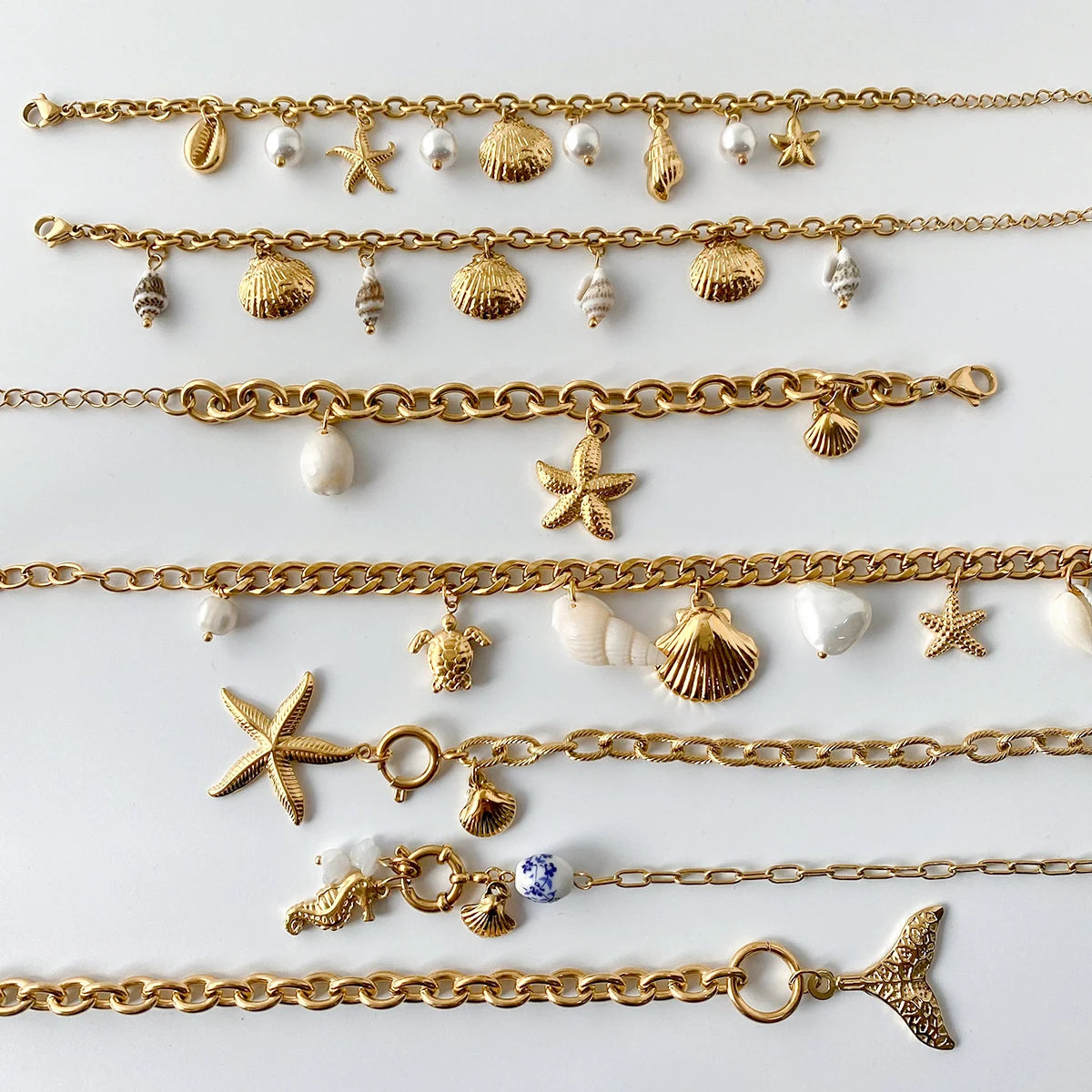 2025 Women's Trendy Holiday Style Conch Pendant Bracelet 18K Gold-plated Stainless Steel Chain Waterproof Jewelry for Vacation