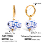 2025 Women's Cute Colorful Ceramic Flower Pendant Earrings 18K Gold-plated Stainless Steel Ear Buckles Waterproof Daily Jewelry