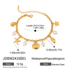 2025 Women's Trendy Holiday Style Conch Pendant Bracelet 18K Gold-plated Stainless Steel Chain Waterproof Jewelry for Vacation