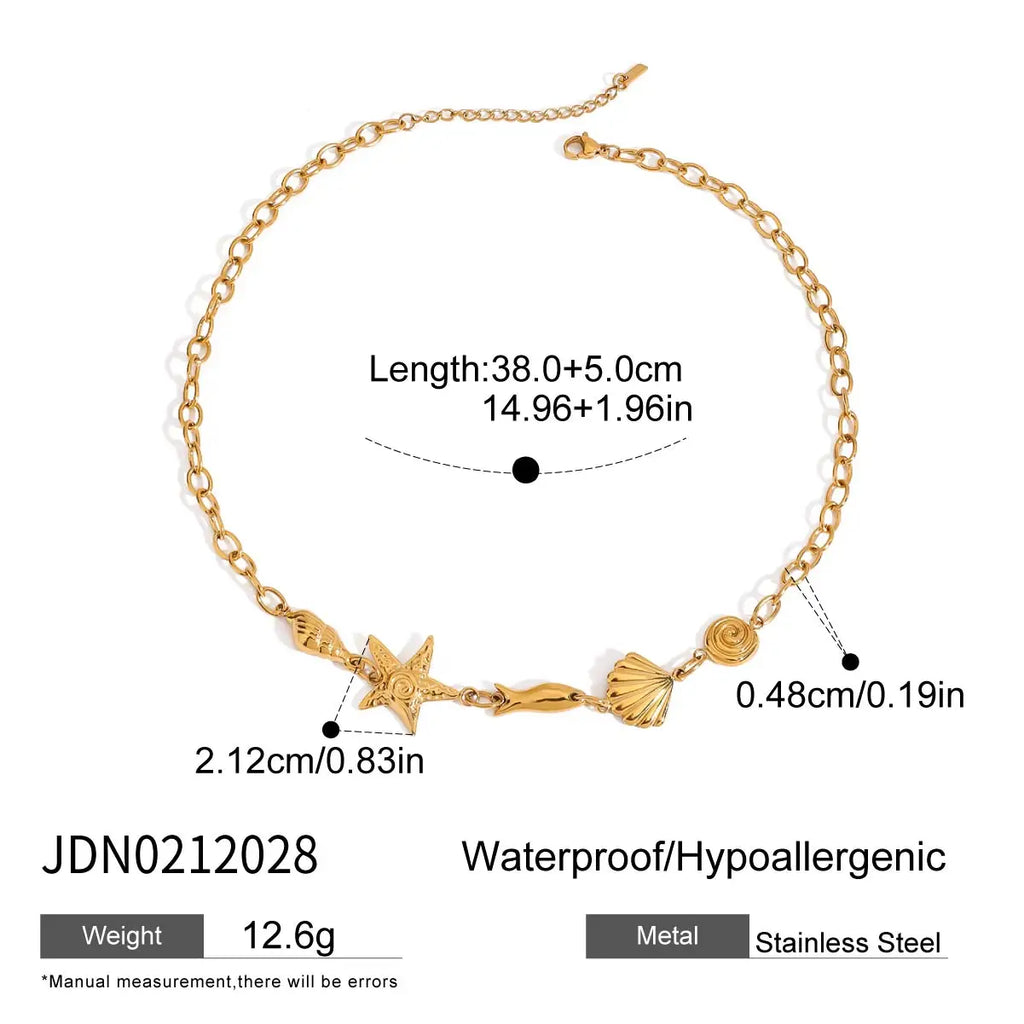 2025 Bohemian Style Multi-pendant Marine Element Shell Necklace 18K Gold-plated Stainless Steel Trend Jewelry can be Stacked