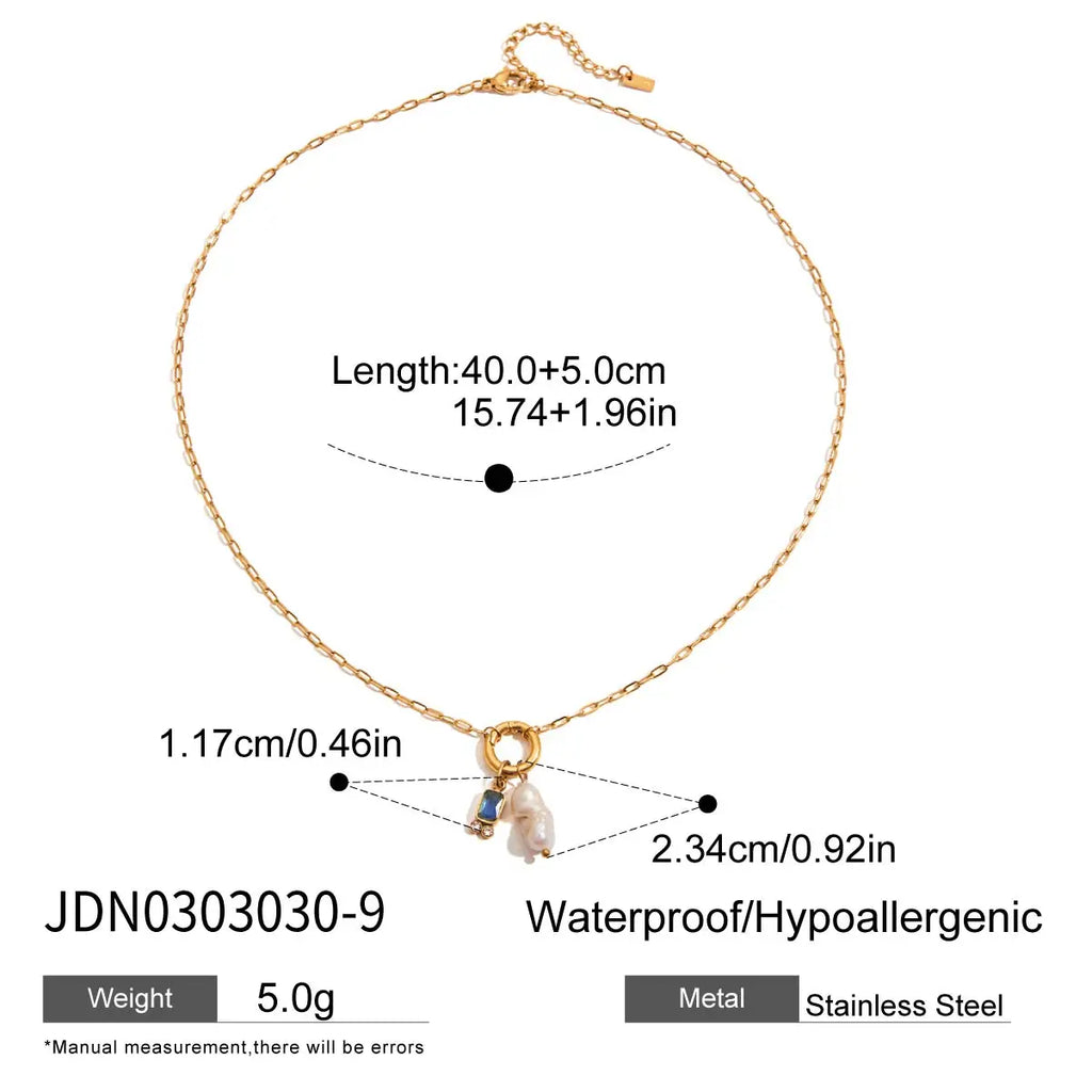 2025 Women's Simple DIY Freshwater Pearl Colored Zircon Pendant Necklace Birthstone 18K Gold-plated Stainless Steel Jewelry