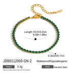 2025 Women's Fashion Trend Green Zircon Tennis Chain Bracelet 18K Gold-plated Stainless Steel All-match Jewelry for Daily Party