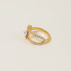 2025 Women's Daily Fashion Paperclip Design Closed Ring 18K Gold Plated Stainless Steel Pearl Rhinestone Decoration Jewelry