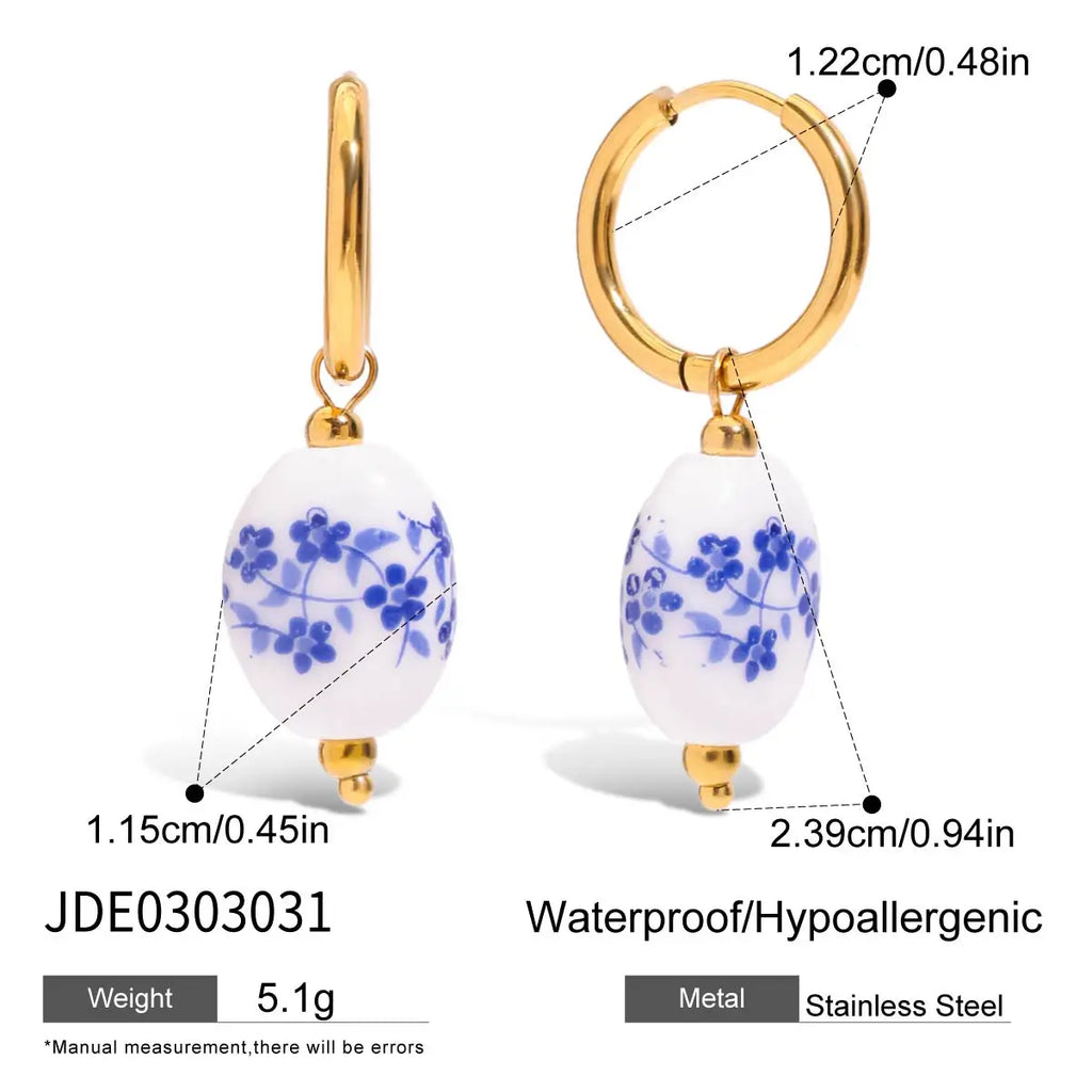 2025 Women's Cute Colorful Ceramic Flower Pendant Earrings 18K Gold-plated Stainless Steel Ear Buckles Waterproof Daily Jewelry