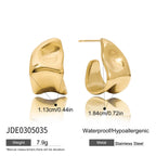2025 Minimalist Classic 18K Gold Color Plated Wave Hammer Texture C-Shaped Earrings Hypoallergenic Stainless Steel Women Jewelry