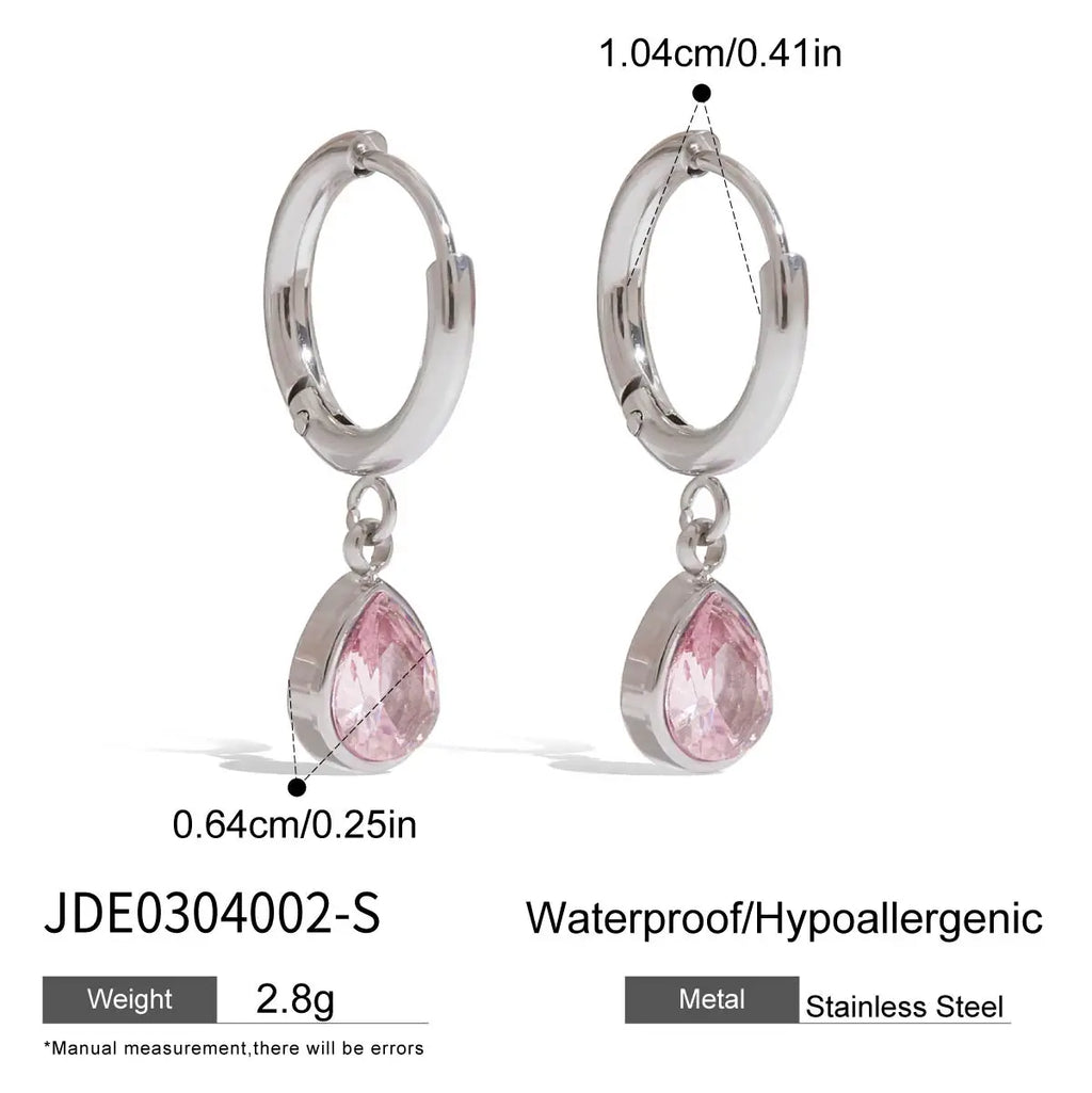 2025 Women's Cute Sweet Pink Zircon Stainless Steel Earrings Steel Color Can be Worn Daily or as a Gift
