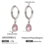2025 Women's Cute Sweet Pink Zircon Stainless Steel Earrings Steel Color Can be Worn Daily or as a Gift