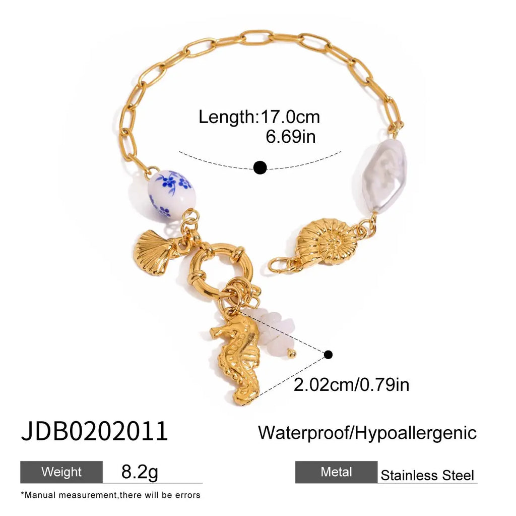 2025 Women's Trendy Holiday Style Conch Pendant Bracelet 18K Gold-plated Stainless Steel Chain Waterproof Jewelry for Vacation