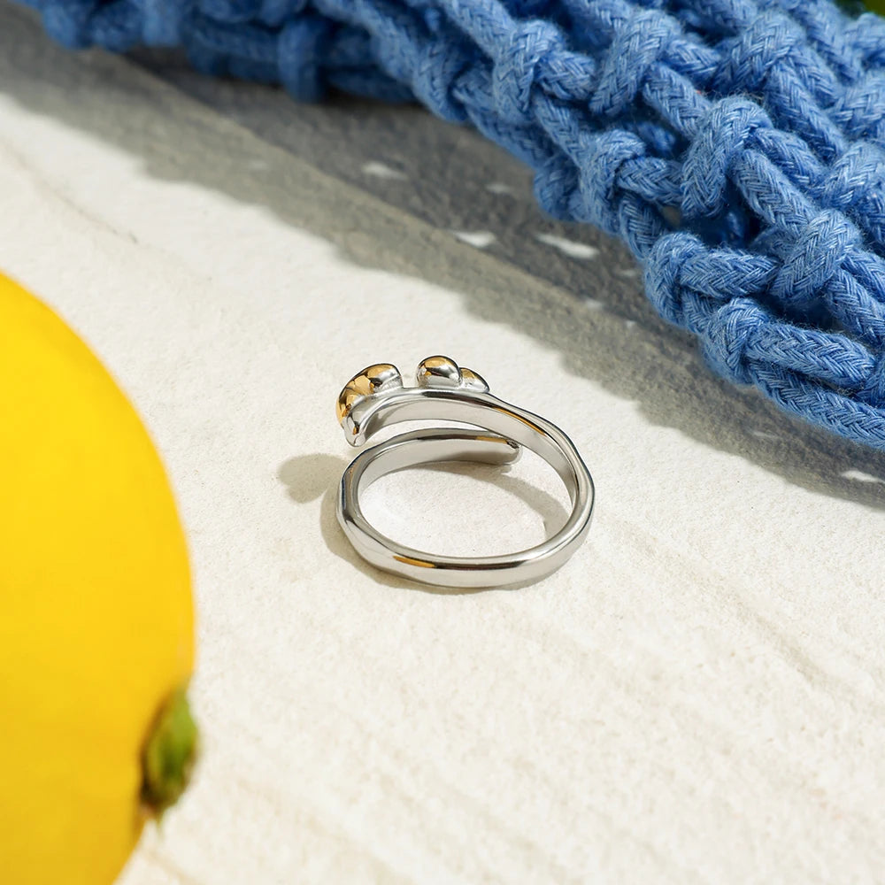 2025 Women's Minimalist Line Heart Open Ring 18K Gold-plated Stainless Steel Two-tone Waterproof Jewelry for Daily Vacation