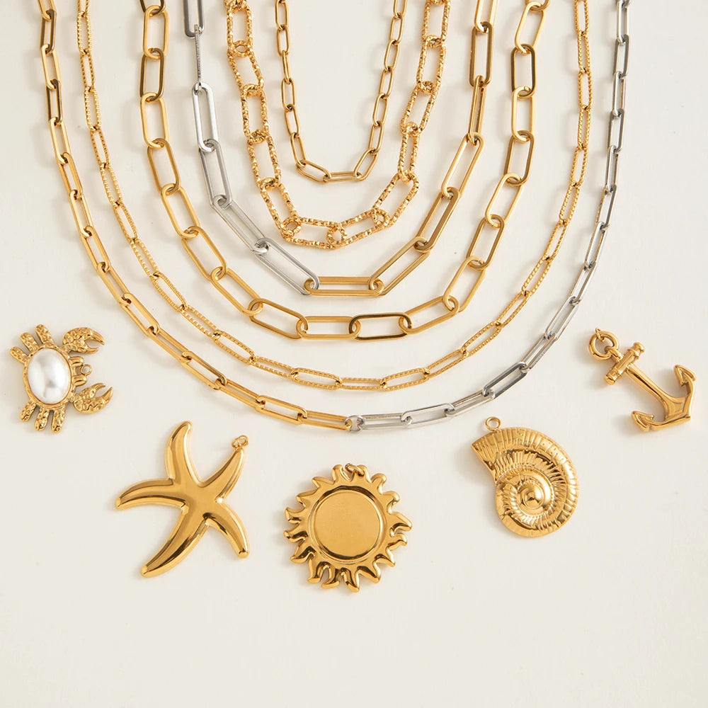 2025 Daily Simplicity Chain Necklace 18K Gold-plated Stainless Steel Stackable Necklace Charm Bicolor Necklace