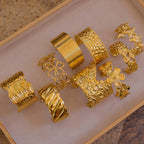 2025 Fashion Trend Women's Hammer Pattern Wide Open Bracelet 18K Gold-plated Stainless Steel Waterproof Jewelry for Party