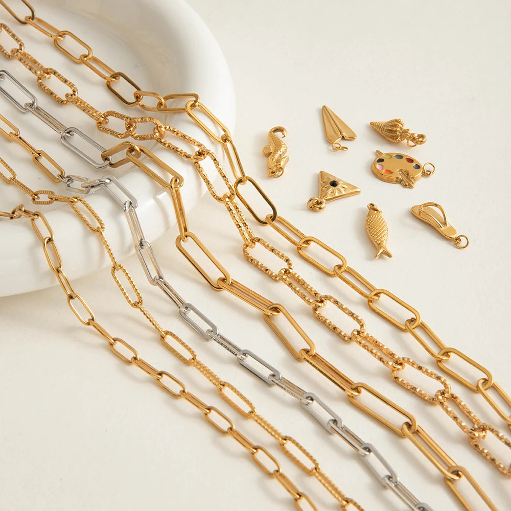 2025 Daily Simplicity Chain Necklace 18K Gold-plated Stainless Steel Stackable Necklace Charm Bicolor Necklace