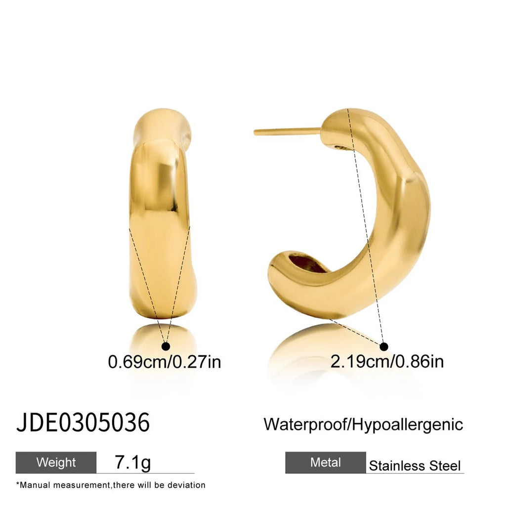 2025 Minimalist Classic 18K Gold Color Plated Wave Hammer Texture C-Shaped Earrings Hypoallergenic Stainless Steel Women Jewelry