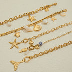 2025 Women's Trendy Holiday Style Conch Pendant Bracelet 18K Gold-plated Stainless Steel Chain Waterproof Jewelry for Vacation