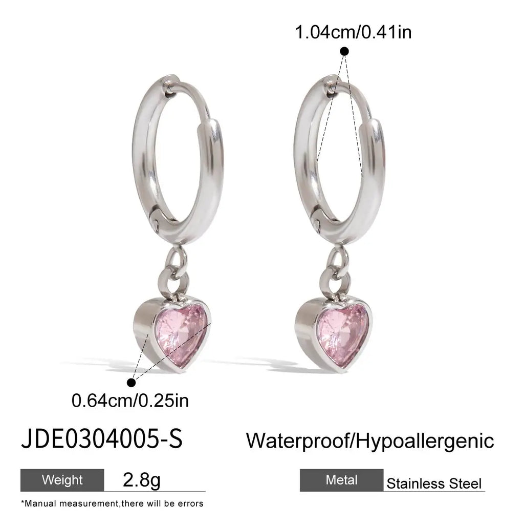 2025 Women's Cute Sweet Pink Zircon Stainless Steel Earrings Steel Color Can be Worn Daily or as a Gift