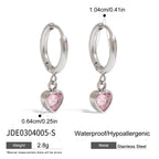 2025 Women's Cute Sweet Pink Zircon Stainless Steel Earrings Steel Color Can be Worn Daily or as a Gift