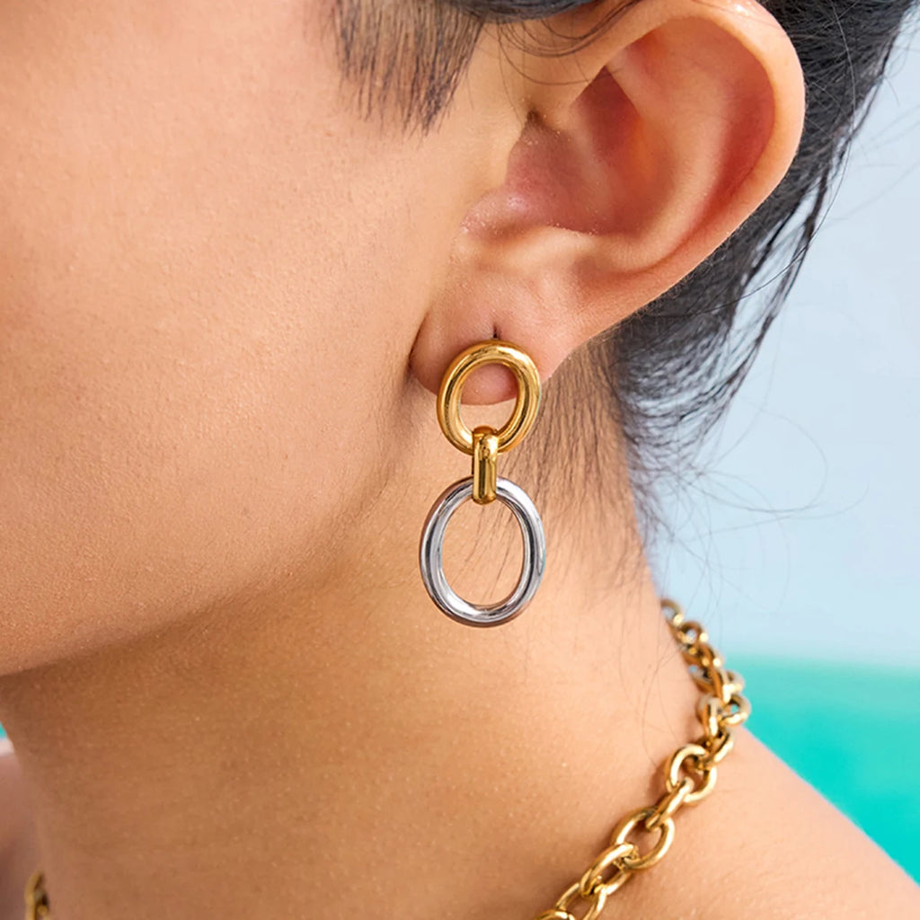 2025 Daily All-match Women's Color Matching Geometric Hoop Earrings 18K Gold-plated Stainless Steel Trendy Waterproof Jewelry